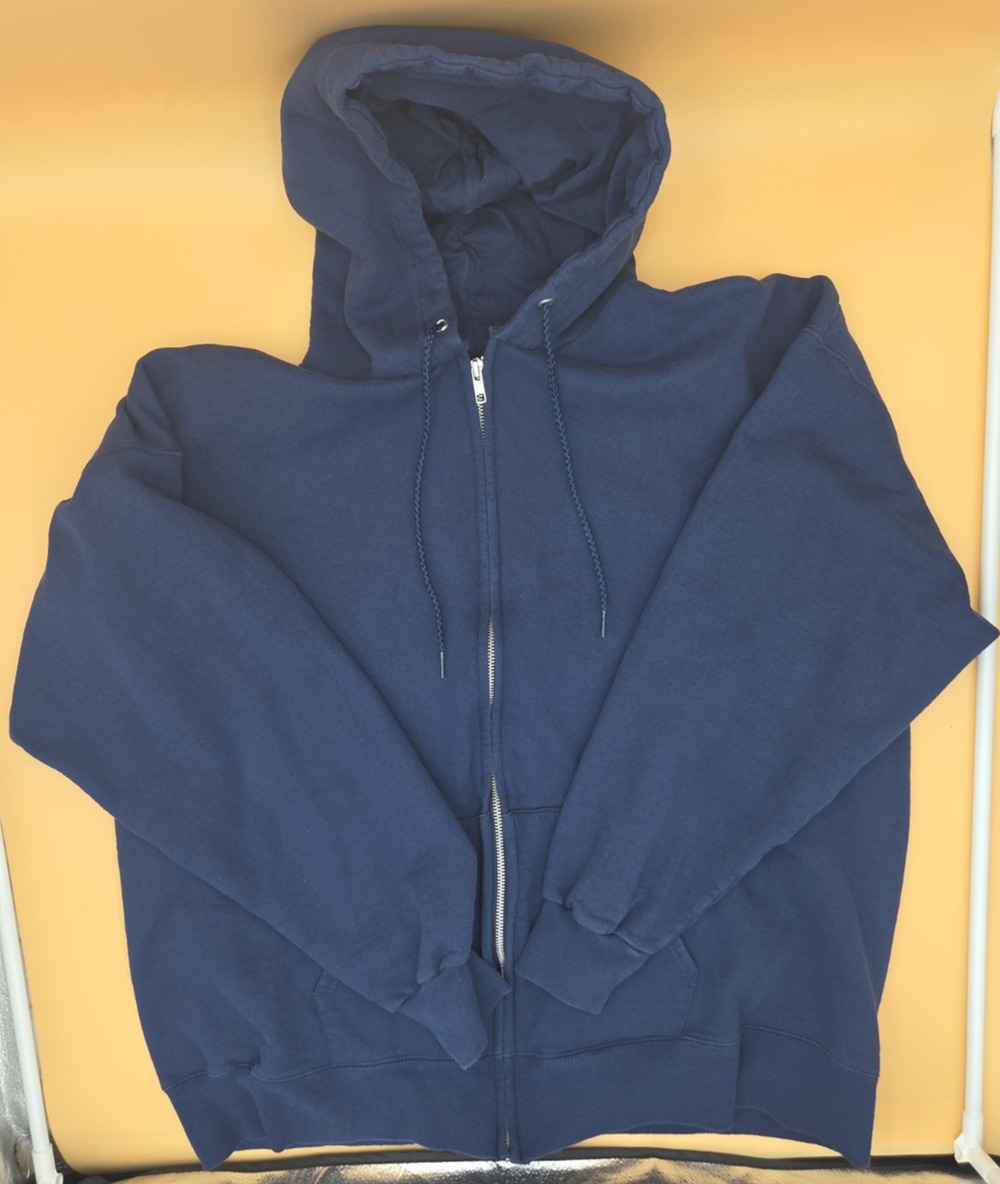 Hanes Ultimate Cotton Hoodie Men's XL Navy Blue Full Zip Sweatshirt Very Good